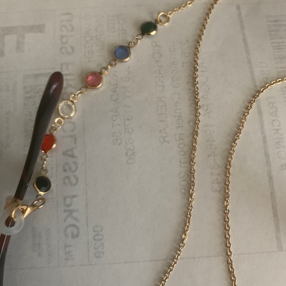 Eye glass or face mask chain multi crystals, goldtone grippers nice gift 32” - Picture 4 of 4